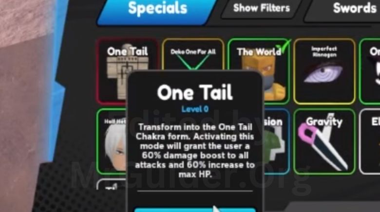 How To Get One Tail Special In Anime Fighting Simulator X[AFSX]?